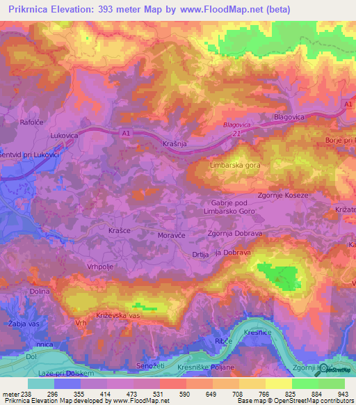 Prikrnica,Slovenia Elevation Map