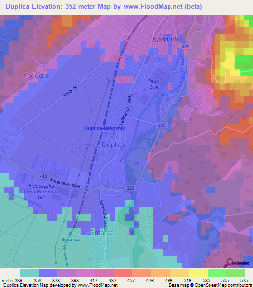 Duplica,Slovenia Elevation Map