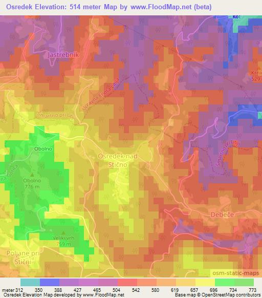 Osredek,Slovenia Elevation Map