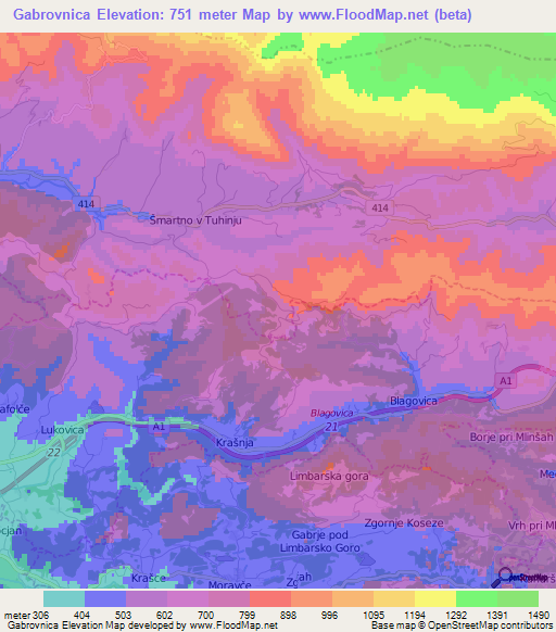 Gabrovnica,Slovenia Elevation Map