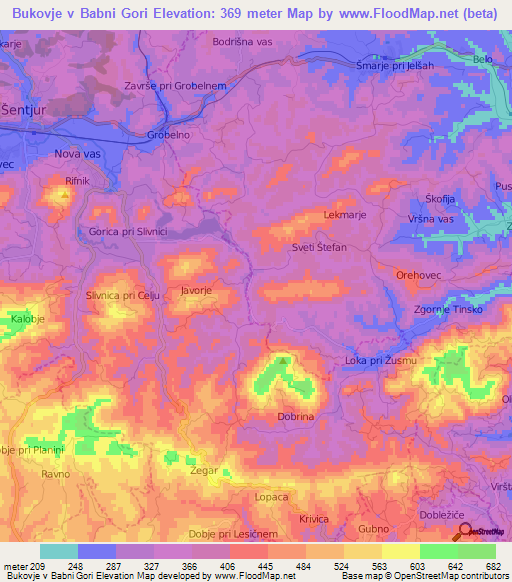 Bukovje v Babni Gori,Slovenia Elevation Map