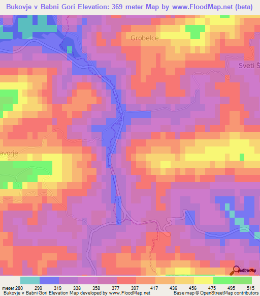 Bukovje v Babni Gori,Slovenia Elevation Map