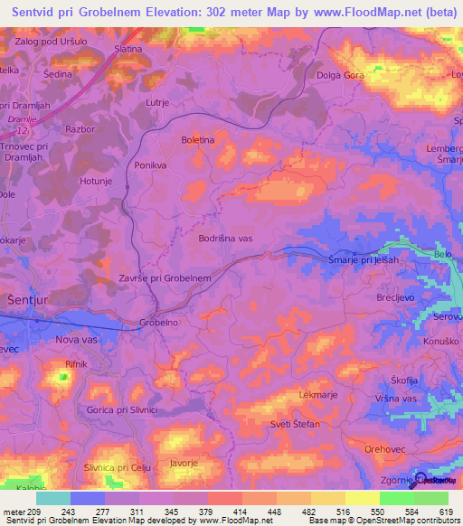 Sentvid pri Grobelnem,Slovenia Elevation Map