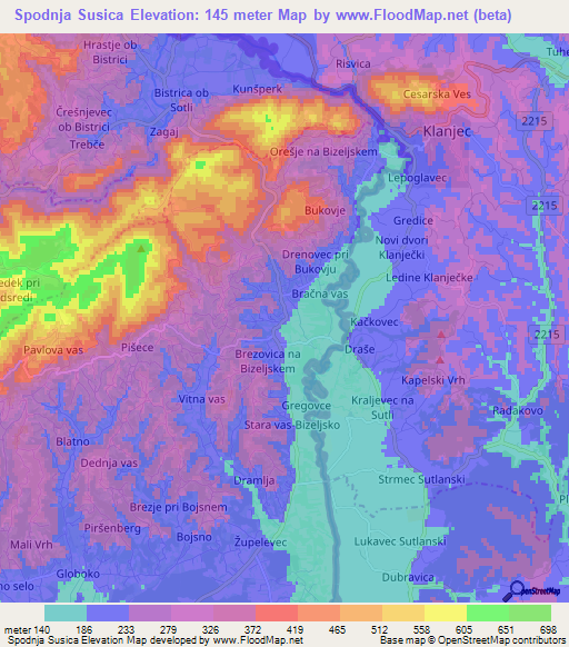 Spodnja Susica,Slovenia Elevation Map