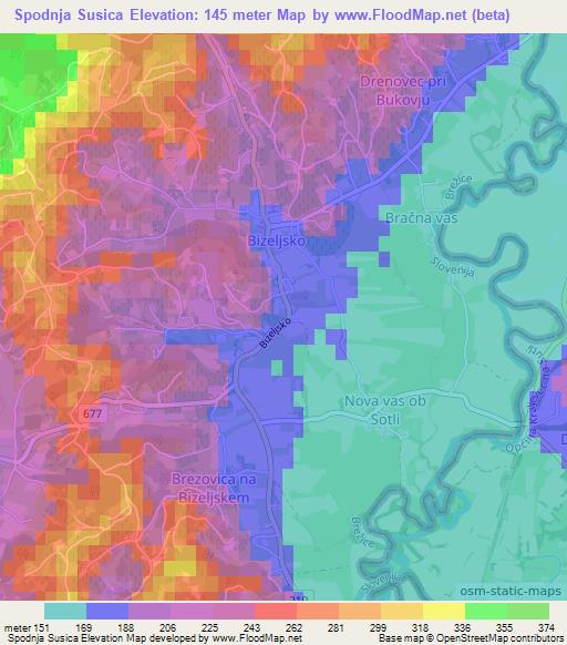 Spodnja Susica,Slovenia Elevation Map