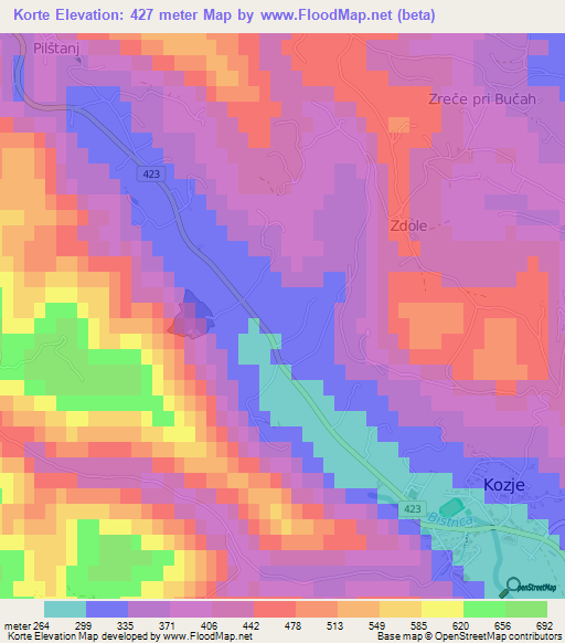 Korte,Slovenia Elevation Map