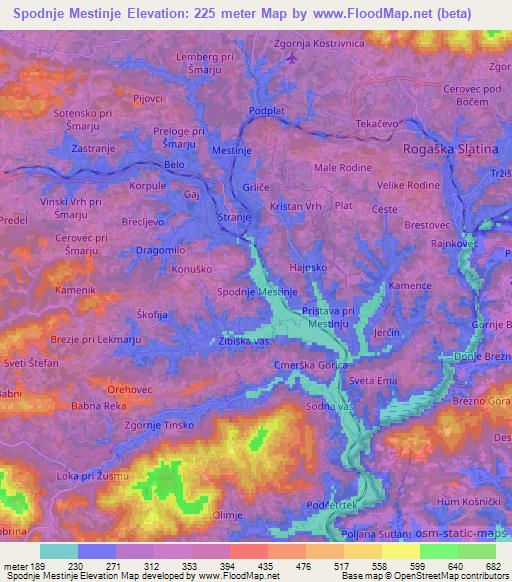 Spodnje Mestinje,Slovenia Elevation Map