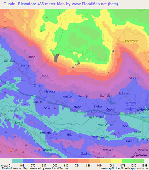 Gustini,Slovenia Elevation Map