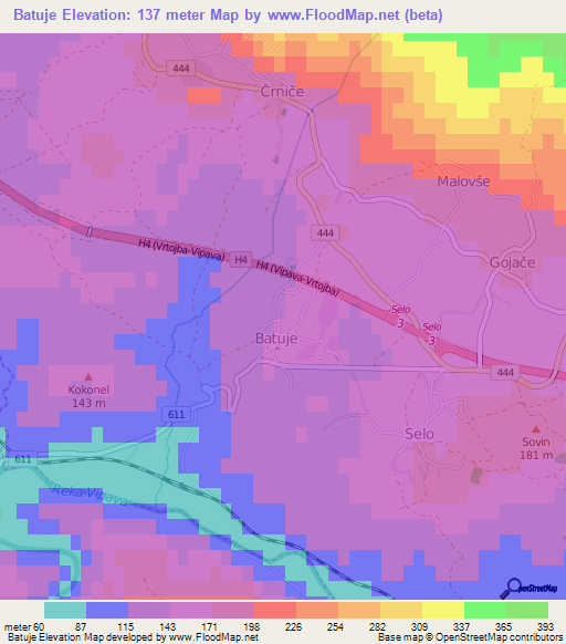 Batuje,Slovenia Elevation Map