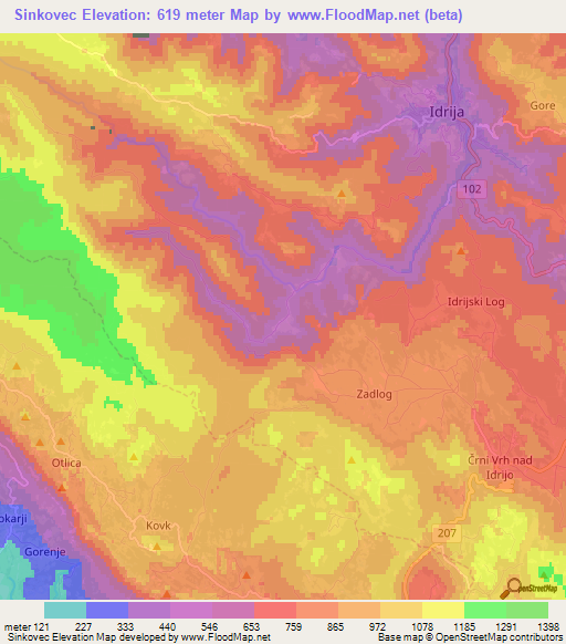 Sinkovec,Slovenia Elevation Map