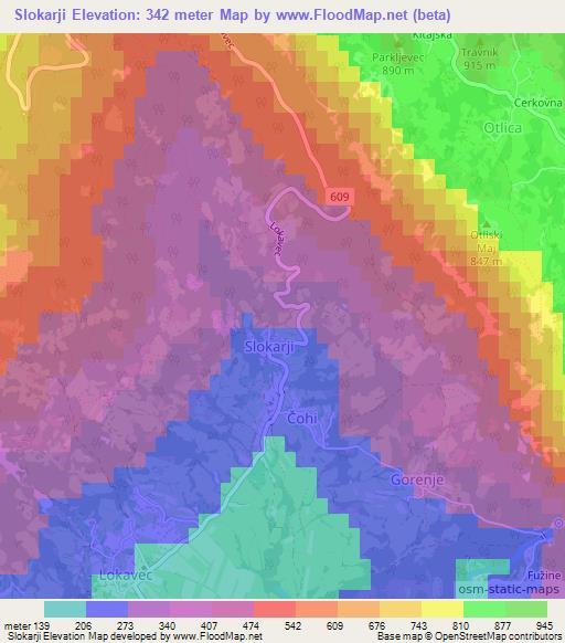 Slokarji,Slovenia Elevation Map