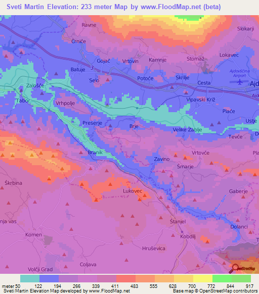 Sveti Martin,Slovenia Elevation Map