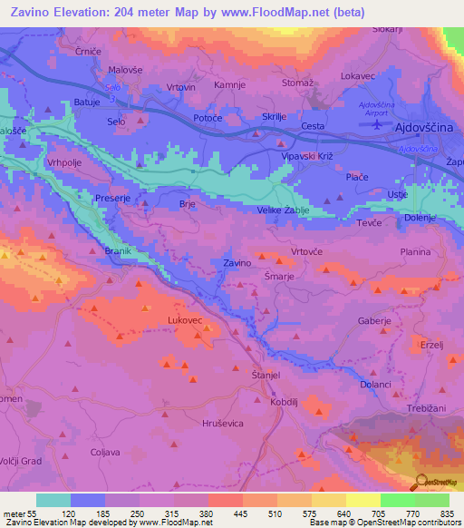 Zavino,Slovenia Elevation Map