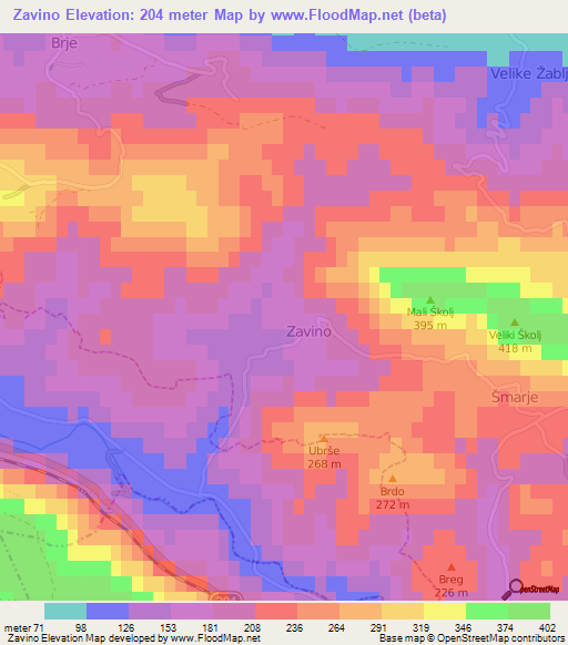 Zavino,Slovenia Elevation Map