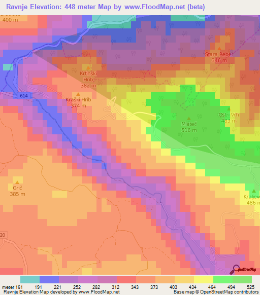 Ravnje,Slovenia Elevation Map