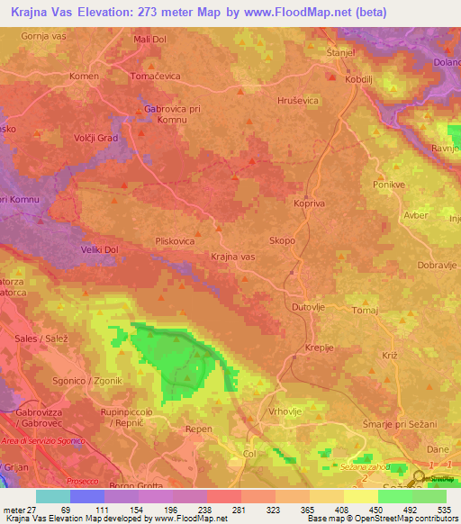 Krajna Vas,Slovenia Elevation Map