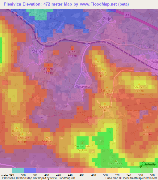 Plesivica,Slovenia Elevation Map