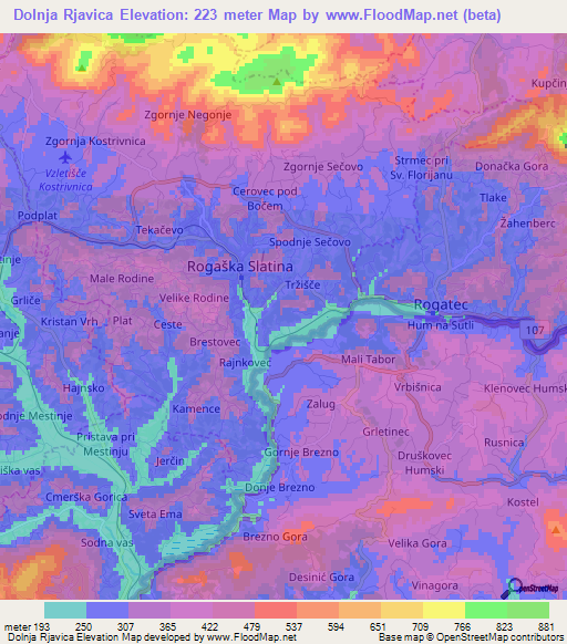 Dolnja Rjavica,Slovenia Elevation Map