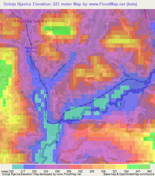 Dolnja Rjavica,Slovenia Elevation Map