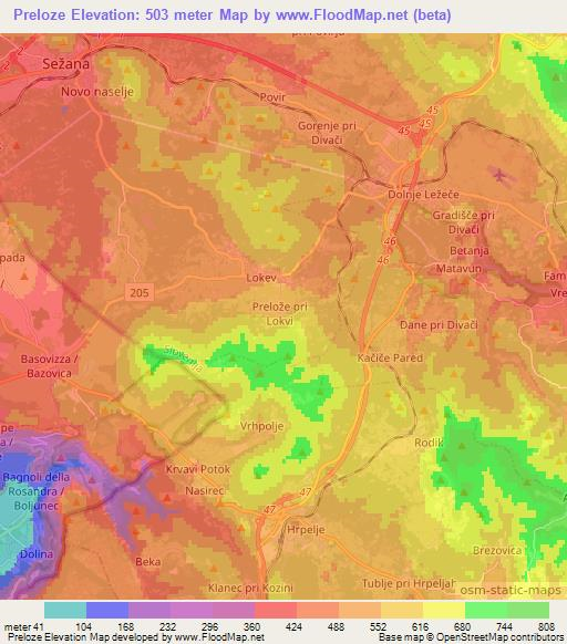 Preloze,Slovenia Elevation Map