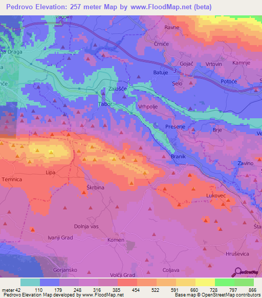 Pedrovo,Slovenia Elevation Map