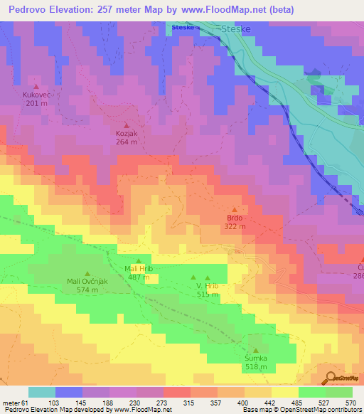 Pedrovo,Slovenia Elevation Map