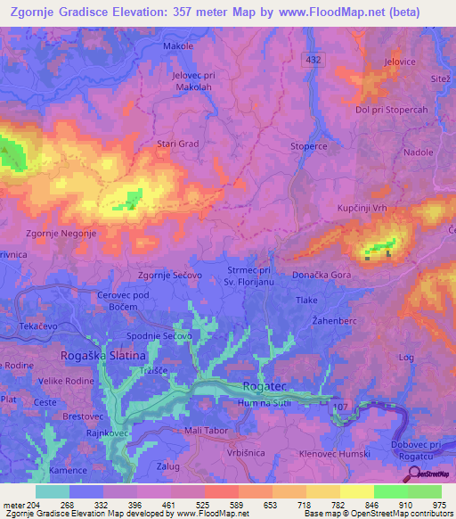 Zgornje Gradisce,Slovenia Elevation Map