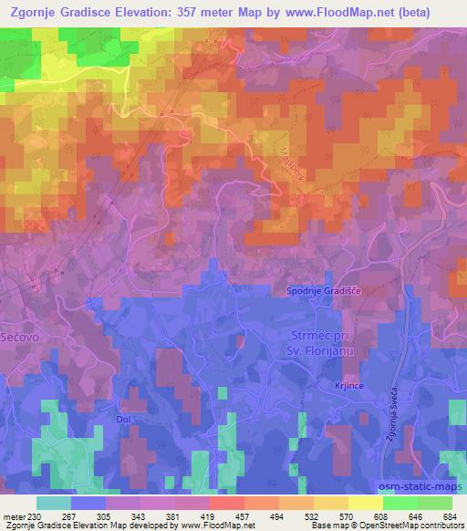 Zgornje Gradisce,Slovenia Elevation Map