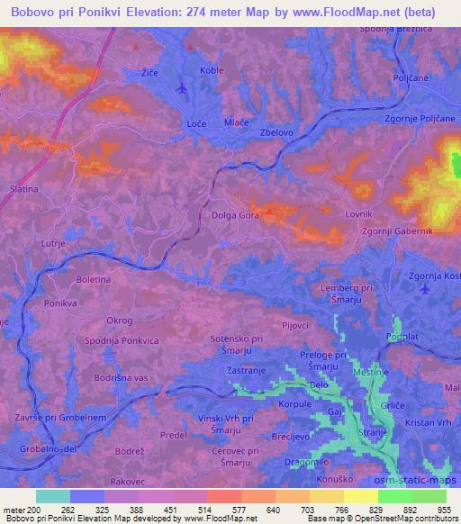 Bobovo pri Ponikvi,Slovenia Elevation Map