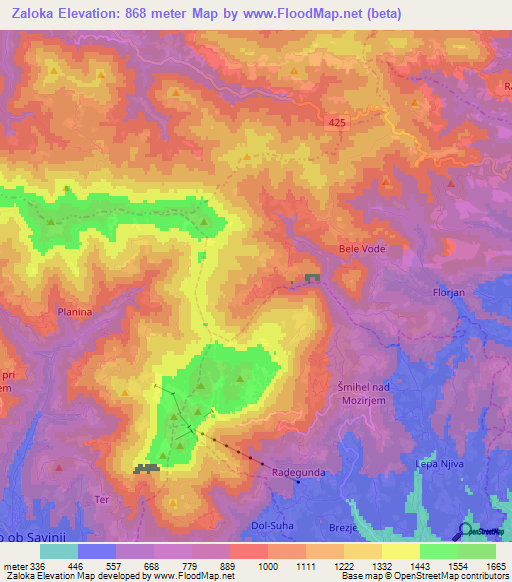 Zaloka,Slovenia Elevation Map