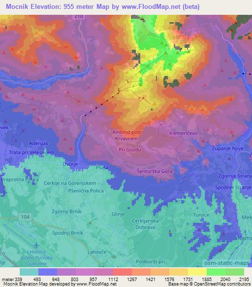 Mocnik,Slovenia Elevation Map