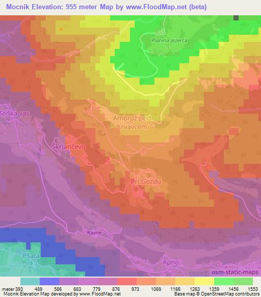 Mocnik,Slovenia Elevation Map