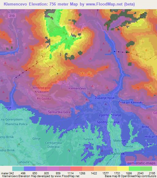 Klemencevo,Slovenia Elevation Map