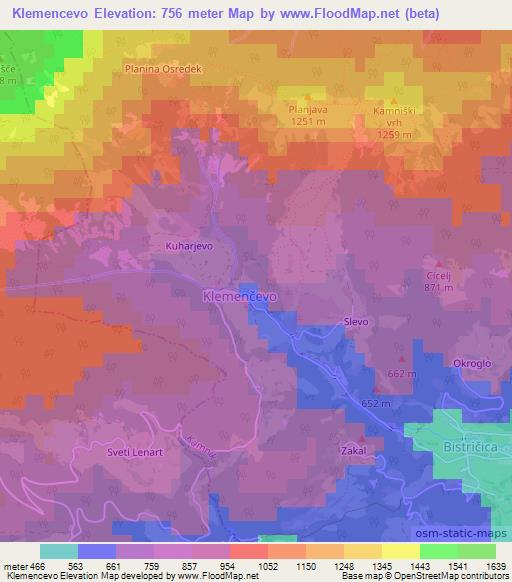 Klemencevo,Slovenia Elevation Map