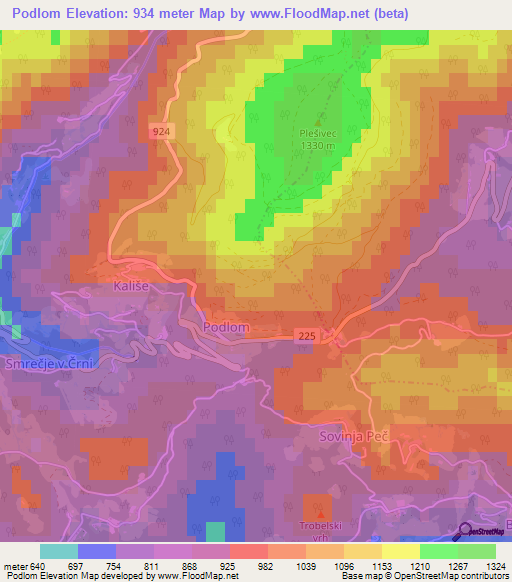 Podlom,Slovenia Elevation Map