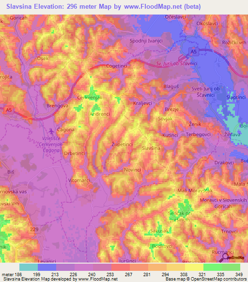 Slavsina,Slovenia Elevation Map