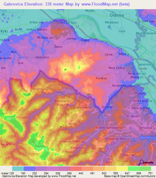 Gabrovica,Slovenia Elevation Map