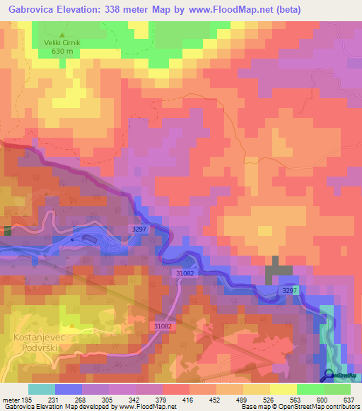 Gabrovica,Slovenia Elevation Map