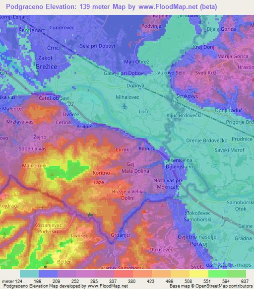 Podgraceno,Slovenia Elevation Map