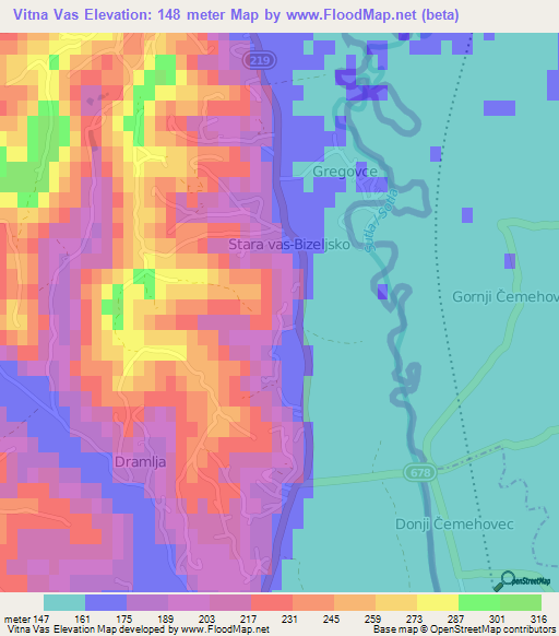 Vitna Vas,Slovenia Elevation Map