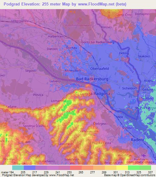 Podgrad,Slovenia Elevation Map