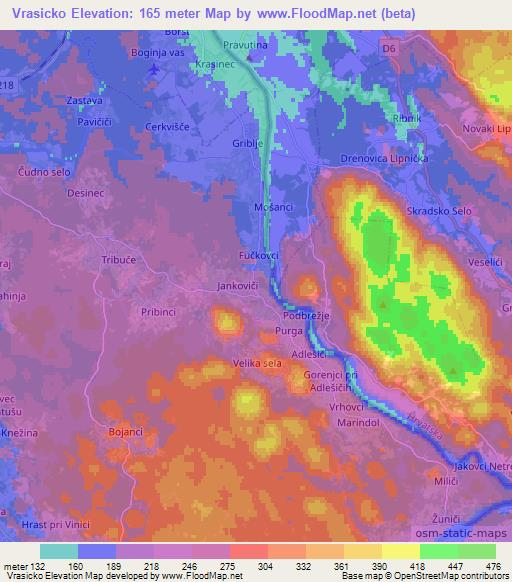 Vrasicko,Slovenia Elevation Map