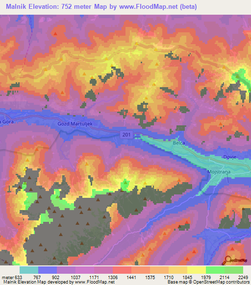 Malnik,Slovenia Elevation Map