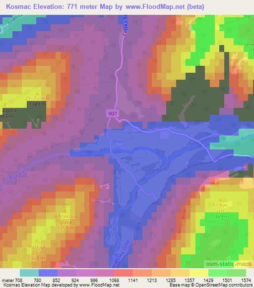 Kosmac,Slovenia Elevation Map