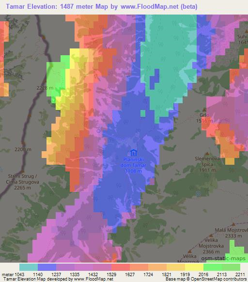 Tamar,Slovenia Elevation Map