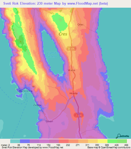 Sveti Rok,Croatia Elevation Map