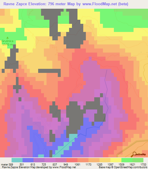 Ravne Zapce,Slovenia Elevation Map