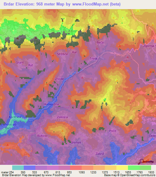 Brdar,Slovenia Elevation Map