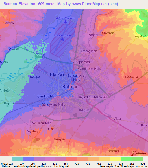 Batman,Turkey Elevation Map