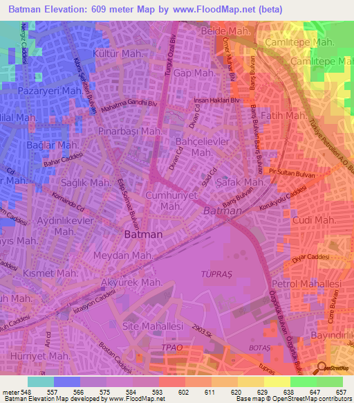 Batman,Turkey Elevation Map